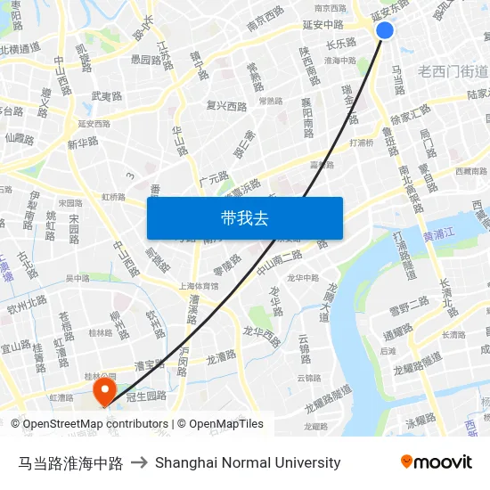 马当路淮海中路 to Shanghai Normal University map
