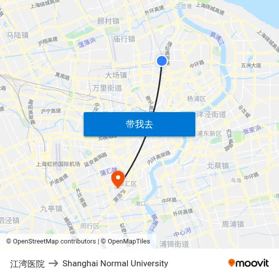 江湾医院 to Shanghai Normal University map