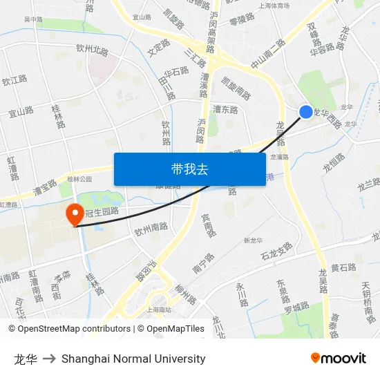 龙华 to Shanghai Normal University map