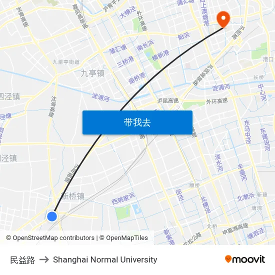 民益路 to Shanghai Normal University map