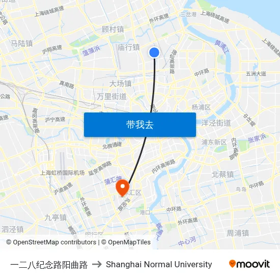 一二八纪念路阳曲路 to Shanghai Normal University map