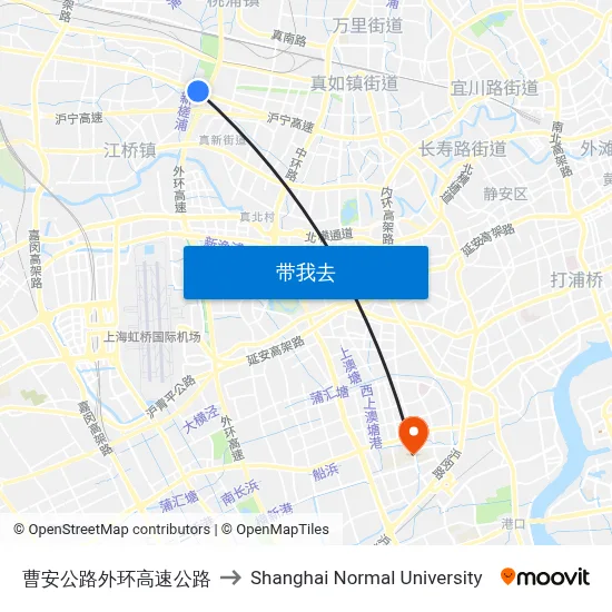 曹安公路外环高速公路 to Shanghai Normal University map
