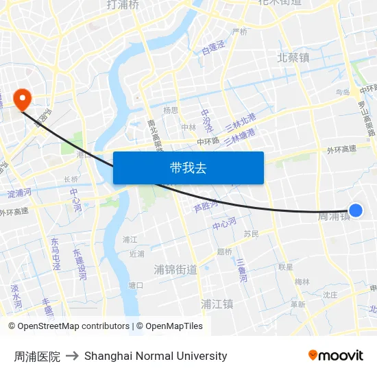 周浦医院 to Shanghai Normal University map