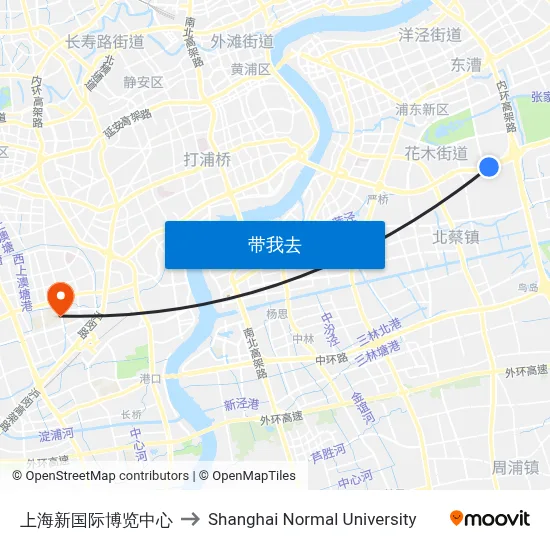上海新国际博览中心 to Shanghai Normal University map