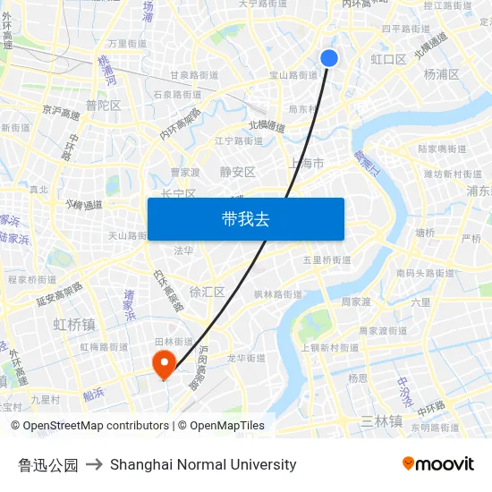 鲁迅公园 to Shanghai Normal University map