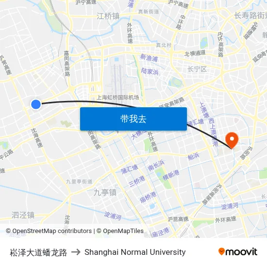崧泽大道蟠龙路 to Shanghai Normal University map