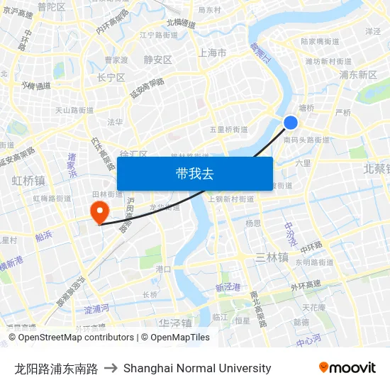 龙阳路浦东南路 to Shanghai Normal University map