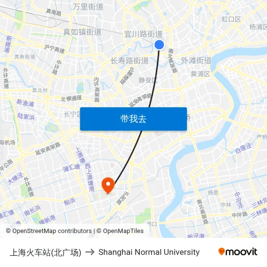 上海火车站(北广场) to Shanghai Normal University map