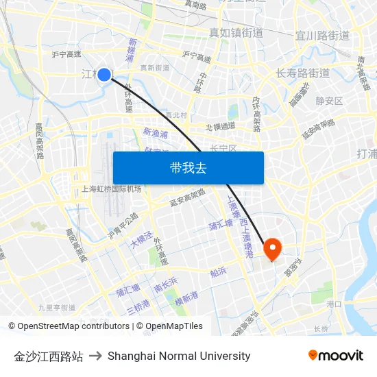 金沙江西路站 to Shanghai Normal University map