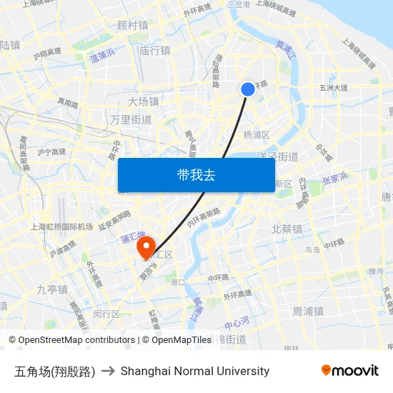 五角场(翔殷路) to Shanghai Normal University map