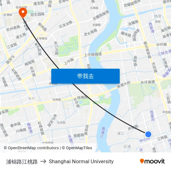 浦锦路江桃路 to Shanghai Normal University map