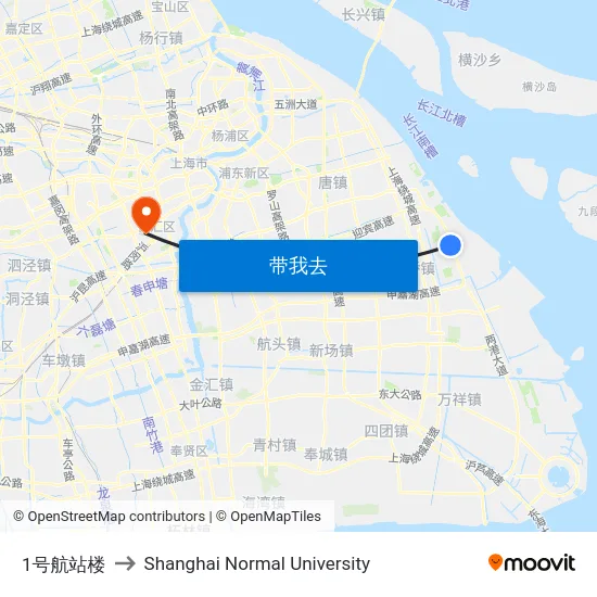 1号航站楼 to Shanghai Normal University map