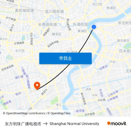 东方明珠广播电视塔 to Shanghai Normal University map