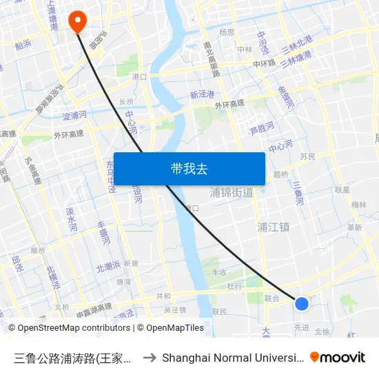 三鲁公路浦涛路(王家门) to Shanghai Normal University map