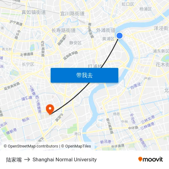 陆家嘴 to Shanghai Normal University map