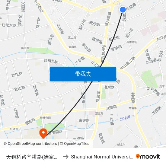 天钥桥路辛耕路(徐家汇) to Shanghai Normal University map