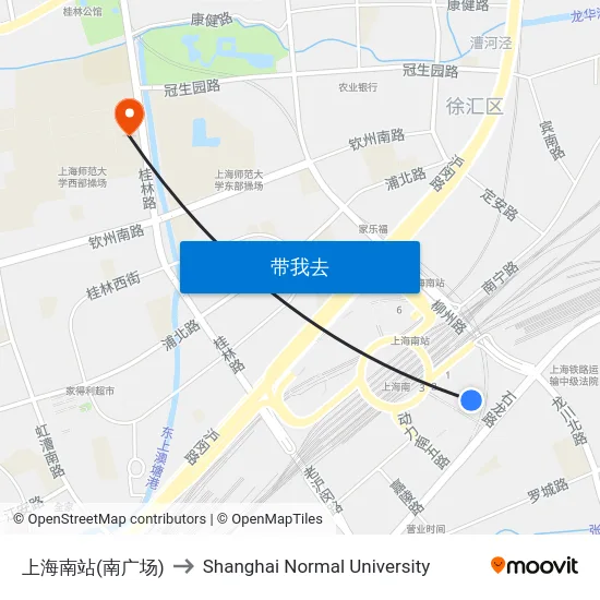 上海南站(南广场) to Shanghai Normal University map