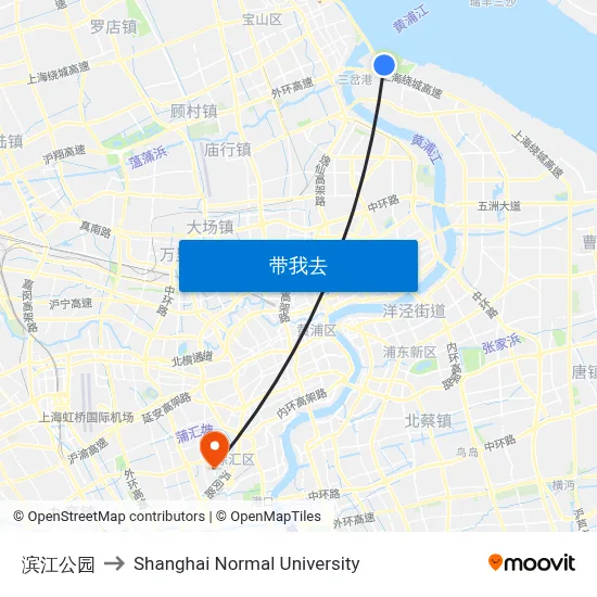 滨江公园 to Shanghai Normal University map