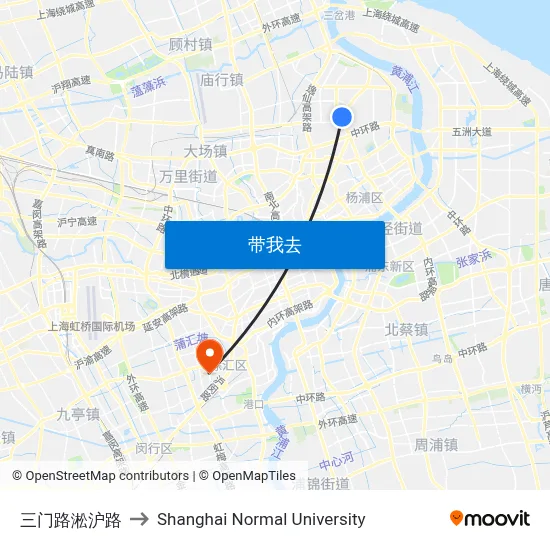 三门路淞沪路 to Shanghai Normal University map