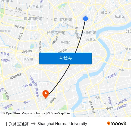 中兴路宝通路 to Shanghai Normal University map