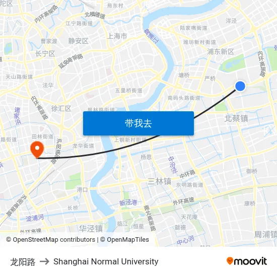 龙阳路 to Shanghai Normal University map