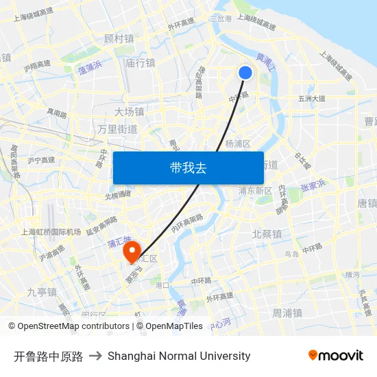 开鲁路中原路 to Shanghai Normal University map