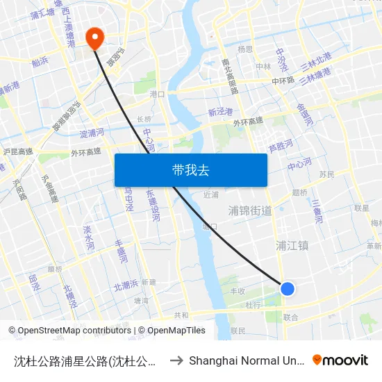 沈杜公路浦星公路(沈杜公路地铁站) to Shanghai Normal University map