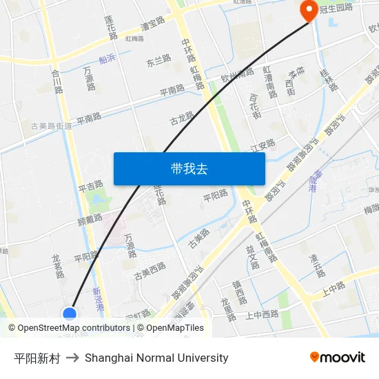 平阳新村 to Shanghai Normal University map