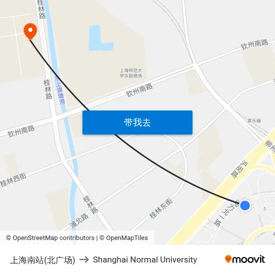 上海南站(北广场) to Shanghai Normal University map