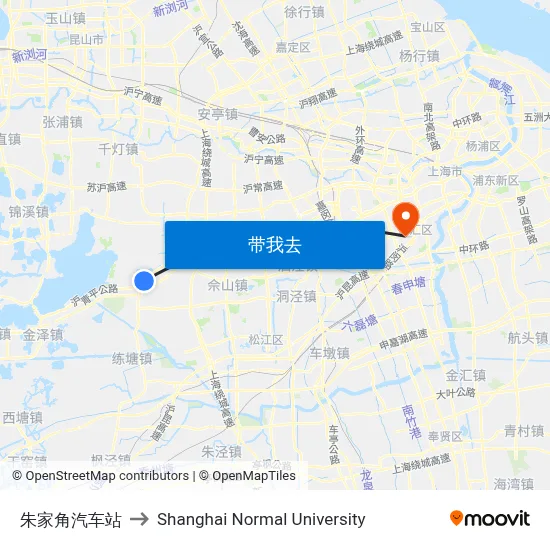 朱家角汽车站 to Shanghai Normal University map