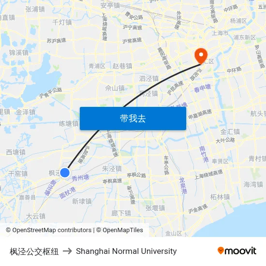枫泾公交枢纽 to Shanghai Normal University map