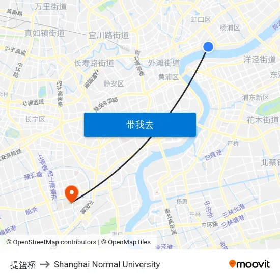 提篮桥 to Shanghai Normal University map