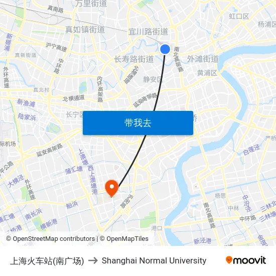 上海火车站(南广场) to Shanghai Normal University map