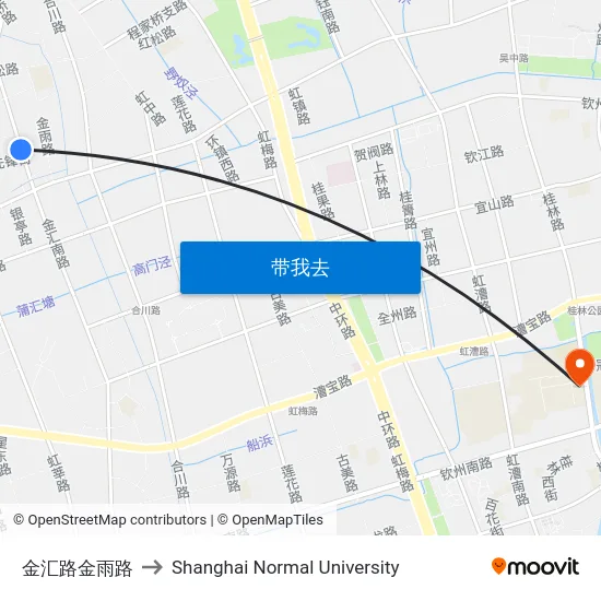 金汇路金雨路 to Shanghai Normal University map