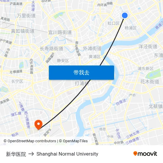 新华医院 to Shanghai Normal University map