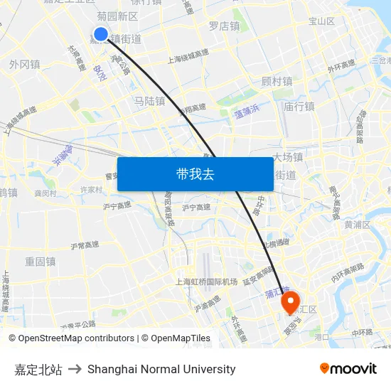嘉定北站 to Shanghai Normal University map