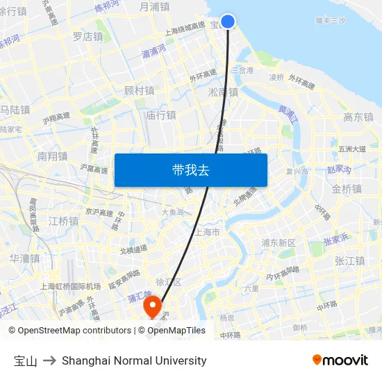宝山 to Shanghai Normal University map