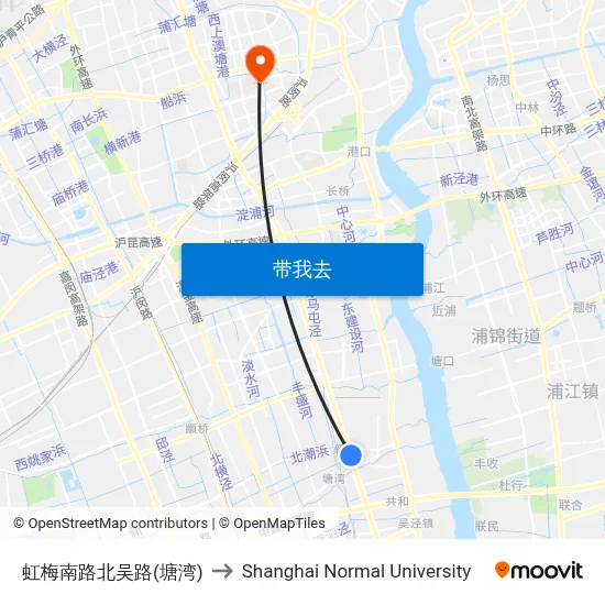 虹梅南路北吴路(塘湾) to Shanghai Normal University map