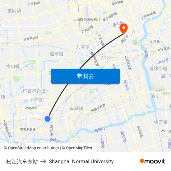 松江汽车东站 to Shanghai Normal University map