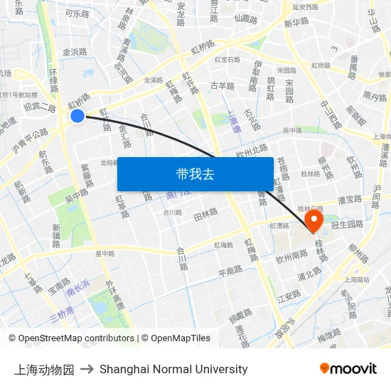 上海动物园 to Shanghai Normal University map