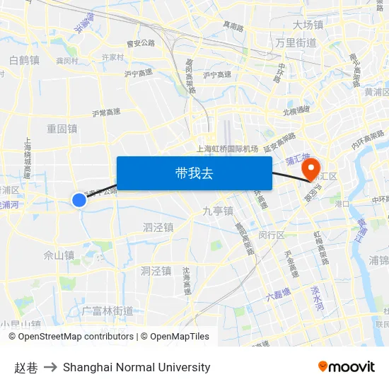 赵巷 to Shanghai Normal University map