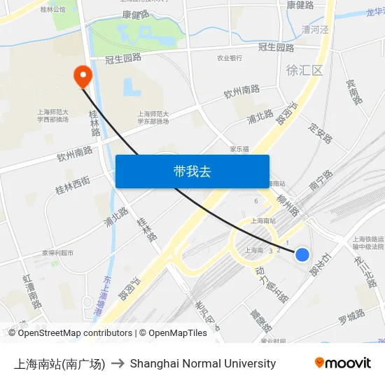 上海南站(南广场) to Shanghai Normal University map