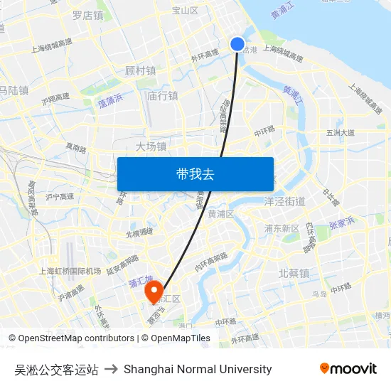 吴淞公交客运站 to Shanghai Normal University map