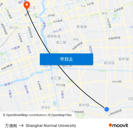 万佛阁 to Shanghai Normal University map