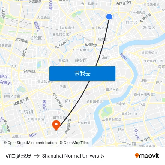 虹口足球场 to Shanghai Normal University map