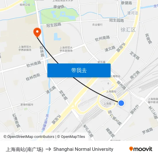 上海南站(南广场) to Shanghai Normal University map