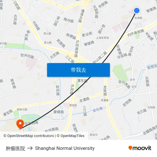 肿瘤医院 to Shanghai Normal University map