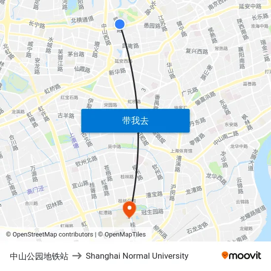 中山公园地铁站 to Shanghai Normal University map