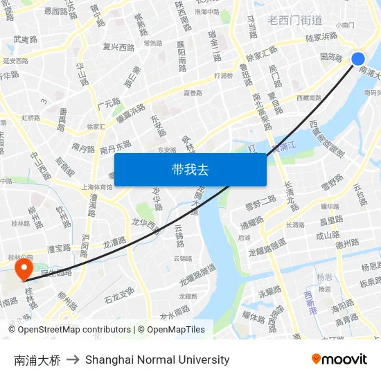 南浦大桥 to Shanghai Normal University map