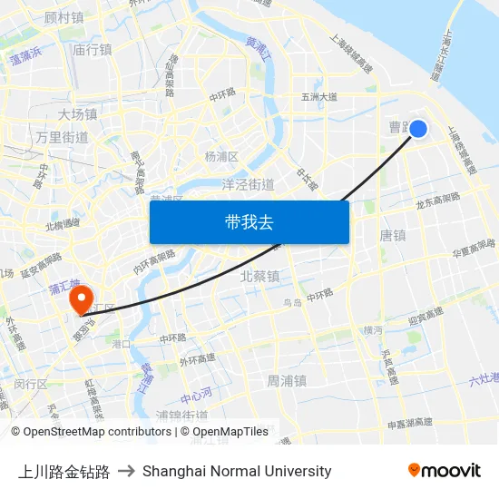 上川路金钻路 to Shanghai Normal University map